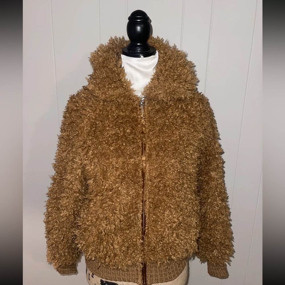 Wild Fable Women’s Furry  Zip-Up Sherpa Jacket In Cognac Brown Size XS NWT $38